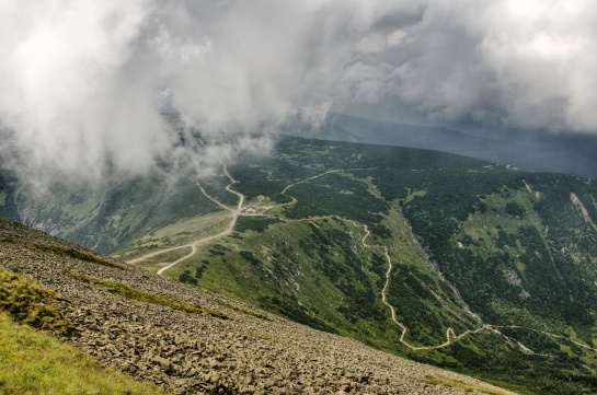 Krkonoše, letní pohled ze Sněžky